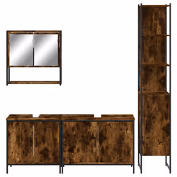 vidaXL Bathroom Furniture Set 4 Piece Sink Cabinet Smoked Oak Engineered Wood - Additional view 5