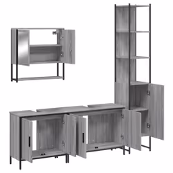 vidaXL Bathroom Furniture Set 4 Piece Sink Cabinet Grey Sonoma Engineered Wood - Additional view 4