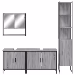 vidaXL Bathroom Furniture Set 4 Piece Sink Cabinet Grey Sonoma Engineered Wood - Additional view 5