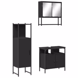 vidaXL Bathroom Furniture Set 3 Piece Mirror Cabinet Black Engineered Wood