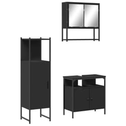 vidaXL Bathroom Furniture Set 3 Piece Mirror Cabinet Black Engineered Wood