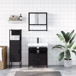 vidaXL Bathroom Furniture Set 3 Piece Mirror Cabinet Black Engineered Wood