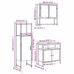 vidaXL Bathroom Furniture Set 3 Piece Mirror Cabinet Black Engineered Wood