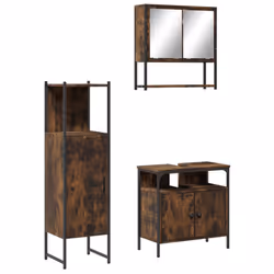 vidaXL Bathroom Furniture Set 3 Piece Sink Cabinet Smoked Oak Engineered Wood