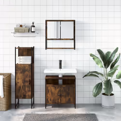 vidaXL Bathroom Furniture Set 3 Piece Sink Cabinet Smoked Oak Engineered Wood