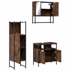 vidaXL Bathroom Furniture Set 3 Piece Sink Cabinet Smoked Oak Engineered Wood - Additional view 4
