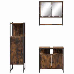 vidaXL Bathroom Furniture Set 3 Piece Sink Cabinet Smoked Oak Engineered Wood - Additional view 5