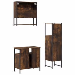 vidaXL Bathroom Furniture Set 3 Piece Sink Cabinet Smoked Oak Engineered Wood - Additional view 7