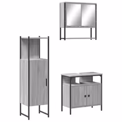 vidaXL Bathroom Furniture Set 3 Piece Sink Cabinet Grey Sonoma Engineered Wood
