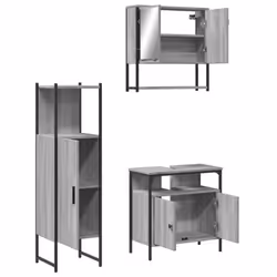 vidaXL Bathroom Furniture Set 3 Piece Sink Cabinet Grey Sonoma Engineered Wood - Additional view 4