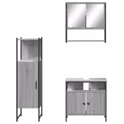 vidaXL Bathroom Furniture Set 3 Piece Sink Cabinet Grey Sonoma Engineered Wood - Additional view 5