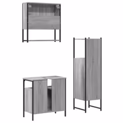vidaXL Bathroom Furniture Set 3 Piece Sink Cabinet Grey Sonoma Engineered Wood - Additional view 7