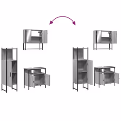 vidaXL Bathroom Furniture Set 3 Piece Sink Cabinet Grey Sonoma Engineered Wood - Additional view 8