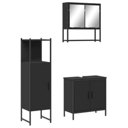 vidaXL Bathroom Furniture Set 3 Piece Mirror Cabinet Black Engineered Wood