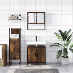 vidaXL Bathroom Furniture Set 3 Piece Sink Cabinet Smoked Oak Engineered Wood