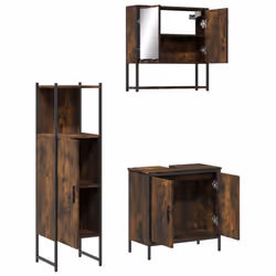 vidaXL Bathroom Furniture Set 3 Piece Sink Cabinet Smoked Oak Engineered Wood - Additional view 4