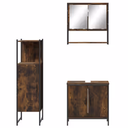 vidaXL Bathroom Furniture Set 3 Piece Sink Cabinet Smoked Oak Engineered Wood - Additional view 5