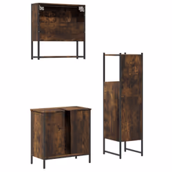 vidaXL Bathroom Furniture Set 3 Piece Sink Cabinet Smoked Oak Engineered Wood - Additional view 7