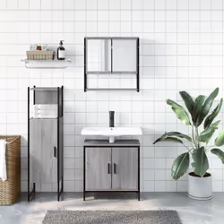 vidaXL Bathroom Furniture Set 3 Piece Sink Cabinet Grey Sonoma Engineered Wood