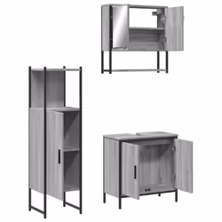 vidaXL Bathroom Furniture Set 3 Piece Sink Cabinet Grey Sonoma Engineered Wood - Additional view 4