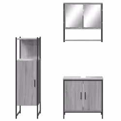vidaXL Bathroom Furniture Set 3 Piece Sink Cabinet Grey Sonoma Engineered Wood - Additional view 5