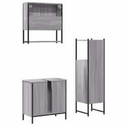 vidaXL Bathroom Furniture Set 3 Piece Sink Cabinet Grey Sonoma Engineered Wood - Additional view 7