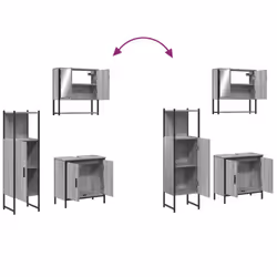 vidaXL Bathroom Furniture Set 3 Piece Sink Cabinet Grey Sonoma Engineered Wood - Additional view 8
