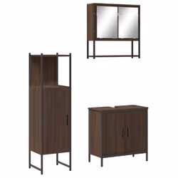 vidaXL Bathroom Furniture Set 3 Piece Sink Cabinet Brown Oak Engineered Wood