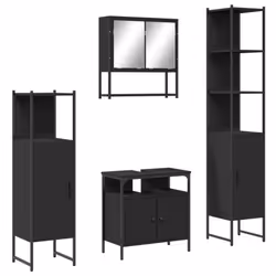 vidaXL Bathroom Furniture Set 4 Piece Mirror Cabinet Black Engineered Wood