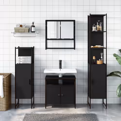 vidaXL Bathroom Furniture Set 4 Piece Mirror Cabinet Black Engineered Wood