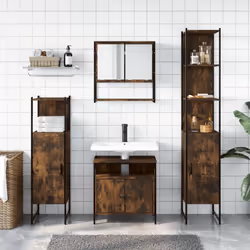 vidaXL Bathroom Furniture Set 4 Piece Sink Cabinet Smoked Oak Engineered Wood - Additional view 2