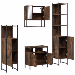 vidaXL Bathroom Furniture Set 4 Piece Sink Cabinet Smoked Oak Engineered Wood - Additional view 4