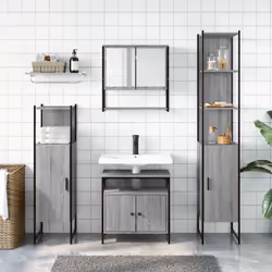 vidaXL Bathroom Furniture Set 4 Piece Sink Cabinet Grey Sonoma Engineered Wood
