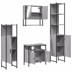 vidaXL Bathroom Furniture Set 4 Piece Sink Cabinet Grey Sonoma Engineered Wood - Additional view 4