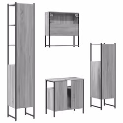 vidaXL Bathroom Furniture Set 4 Piece Sink Cabinet Grey Sonoma Engineered Wood - Additional view 7