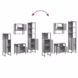 vidaXL Bathroom Furniture Set 4 Piece Sink Cabinet Grey Sonoma Engineered Wood - Additional view 8