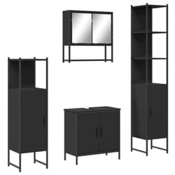 vidaXL Bathroom Furniture Set 4 Piece Mirror Cabinet Black Engineered Wood