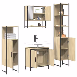 vidaXL Bathroom Furniture Set 4 Piece Sink Cabinet Smoked Oak Engineered Wood - Additional view 2