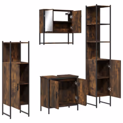 vidaXL Bathroom Furniture Set 4 Piece Sink Cabinet Smoked Oak Engineered Wood - Additional view 4