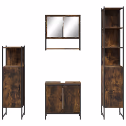 vidaXL Bathroom Furniture Set 4 Piece Sink Cabinet Smoked Oak Engineered Wood - Additional view 5