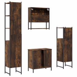 vidaXL Bathroom Furniture Set 4 Piece Sink Cabinet Smoked Oak Engineered Wood - Additional view 7