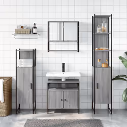 vidaXL Bathroom Furniture Set 4 Piece Sink Cabinet Grey Sonoma Engineered Wood