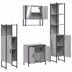 vidaXL Bathroom Furniture Set 4 Piece Sink Cabinet Grey Sonoma Engineered Wood - Additional view 4