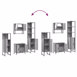 vidaXL Bathroom Furniture Set 4 Piece Sink Cabinet Grey Sonoma Engineered Wood - Additional view 8