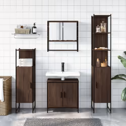 vidaXL Bathroom Furniture Set 4 Piece Sink Cabinet Brown Oak Engineered Wood