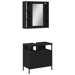 vidaXL Bathroom Furniture Set 2 Piece Mirror Cabinet Black Engineered Wood - black