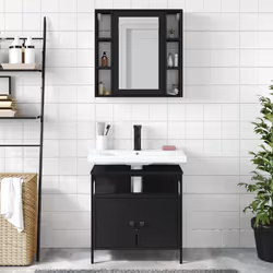 vidaXL Bathroom Furniture Set 2 Piece Mirror Cabinet Black Engineered Wood - black