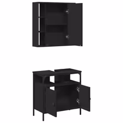 vidaXL Bathroom Furniture Set 2 Piece Mirror Cabinet Black Engineered Wood - black - Additional view 4