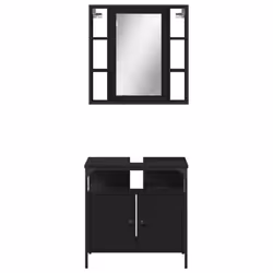 vidaXL Bathroom Furniture Set 2 Piece Mirror Cabinet Black Engineered Wood - black - Additional view 5