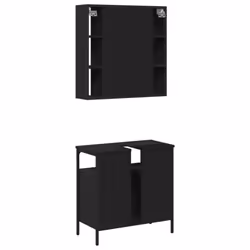 vidaXL Bathroom Furniture Set 2 Piece Mirror Cabinet Black Engineered Wood - black - Additional view 7
